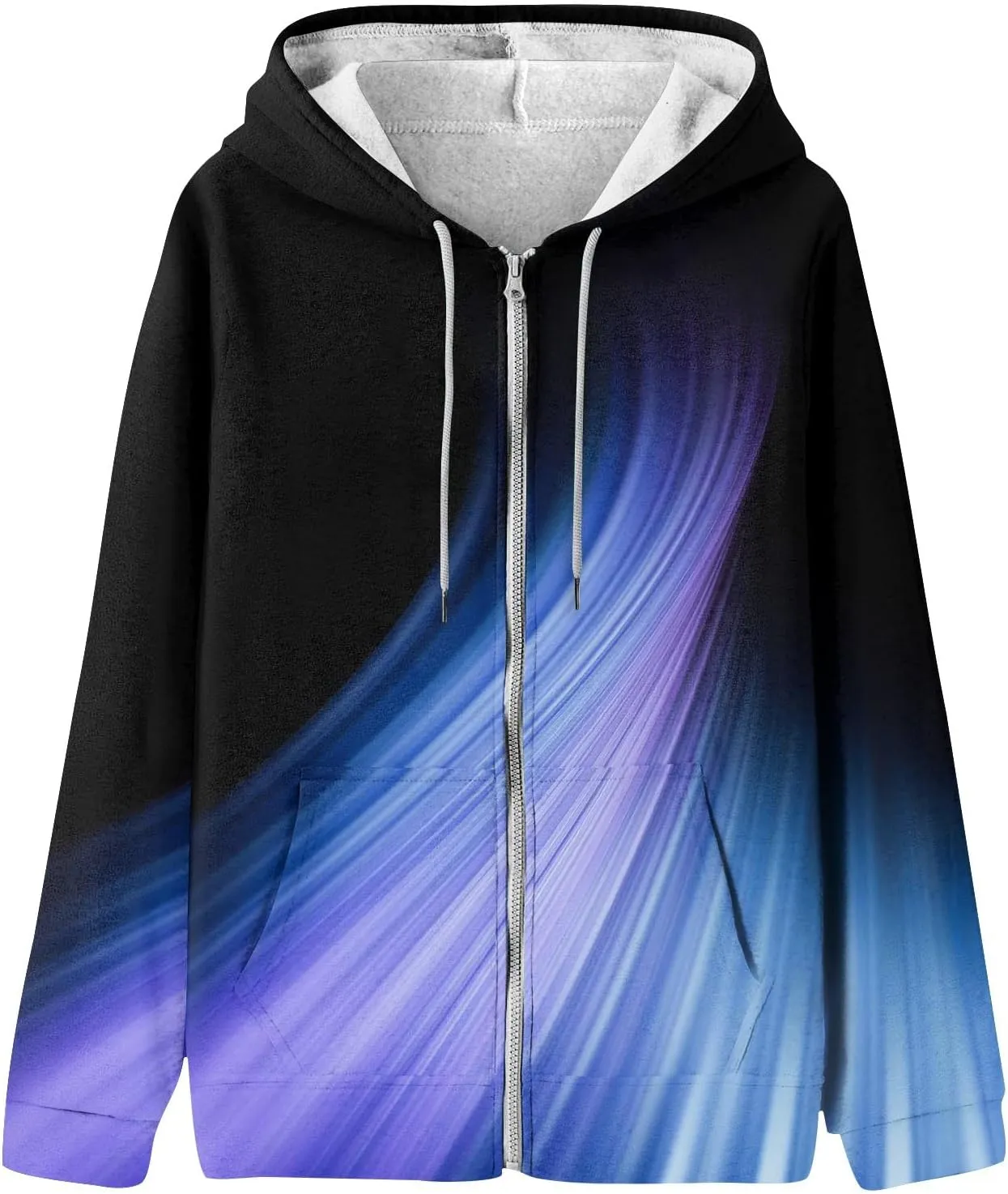 Women's Tie-Dye/White Zip-Up Hoodie With Pockets, Striped, Long Sleeve, S-3XL