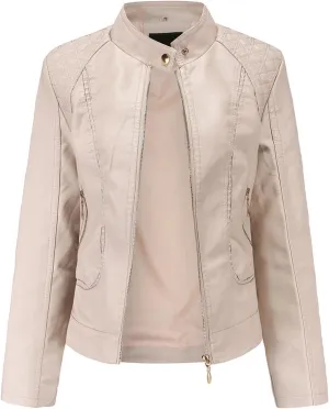 Women's Trendy Faux Leather Jacket Moto Short Jacket Fashion PU Jacket Coat Faux Leather Zip Up Moto Biker Jackets