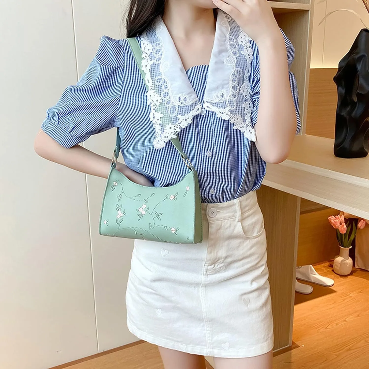 Women's Trendy Purses Vegan Leather Hobo Handbags Fashion Canvas Hippie Crossbody Bags Travel Bag with Zipper(Green)