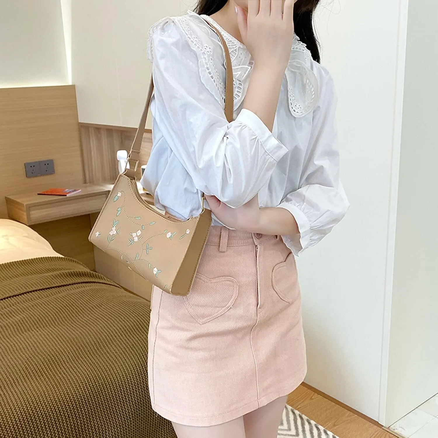 Women's Trendy Purses Vegan Leather Hobo Handbags Fashion Canvas Hippie Crossbody Bags Travel Bag with Zipper(Khaki)