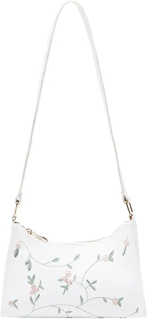 Women's Trendy Purses Vegan Leather Hobo Handbags Fashion Canvas Hippie Crossbody Bags Travel Bag with Zipper(White)