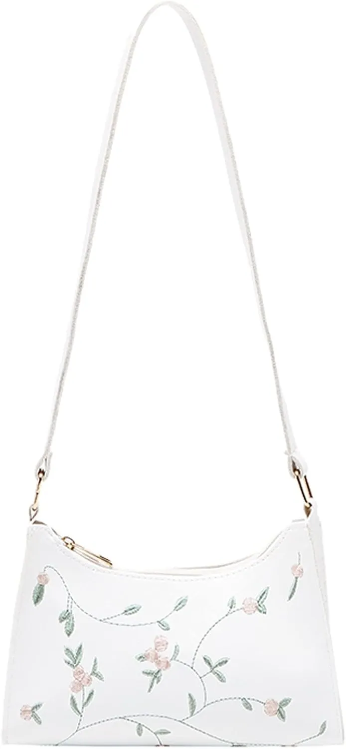 Women's Trendy Purses Vegan Leather Hobo Handbags Fashion Canvas Hippie Crossbody Bags Travel Bag with Zipper(White)