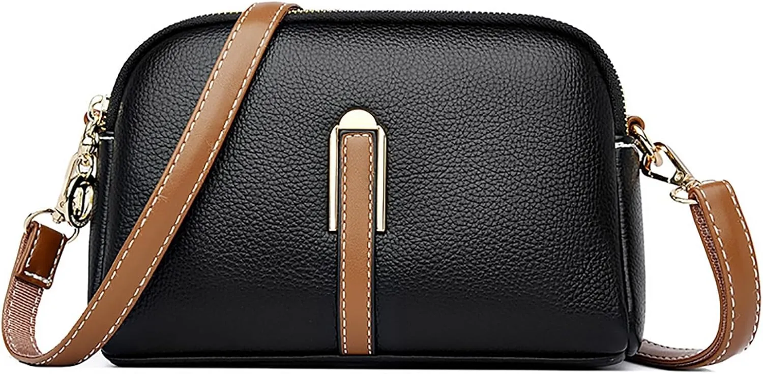 Women's Trendy Purses Vegan Leather Hobo Handbags Genuine Leather Crossbody Bags for Women Womens Crochet Bag(Black)