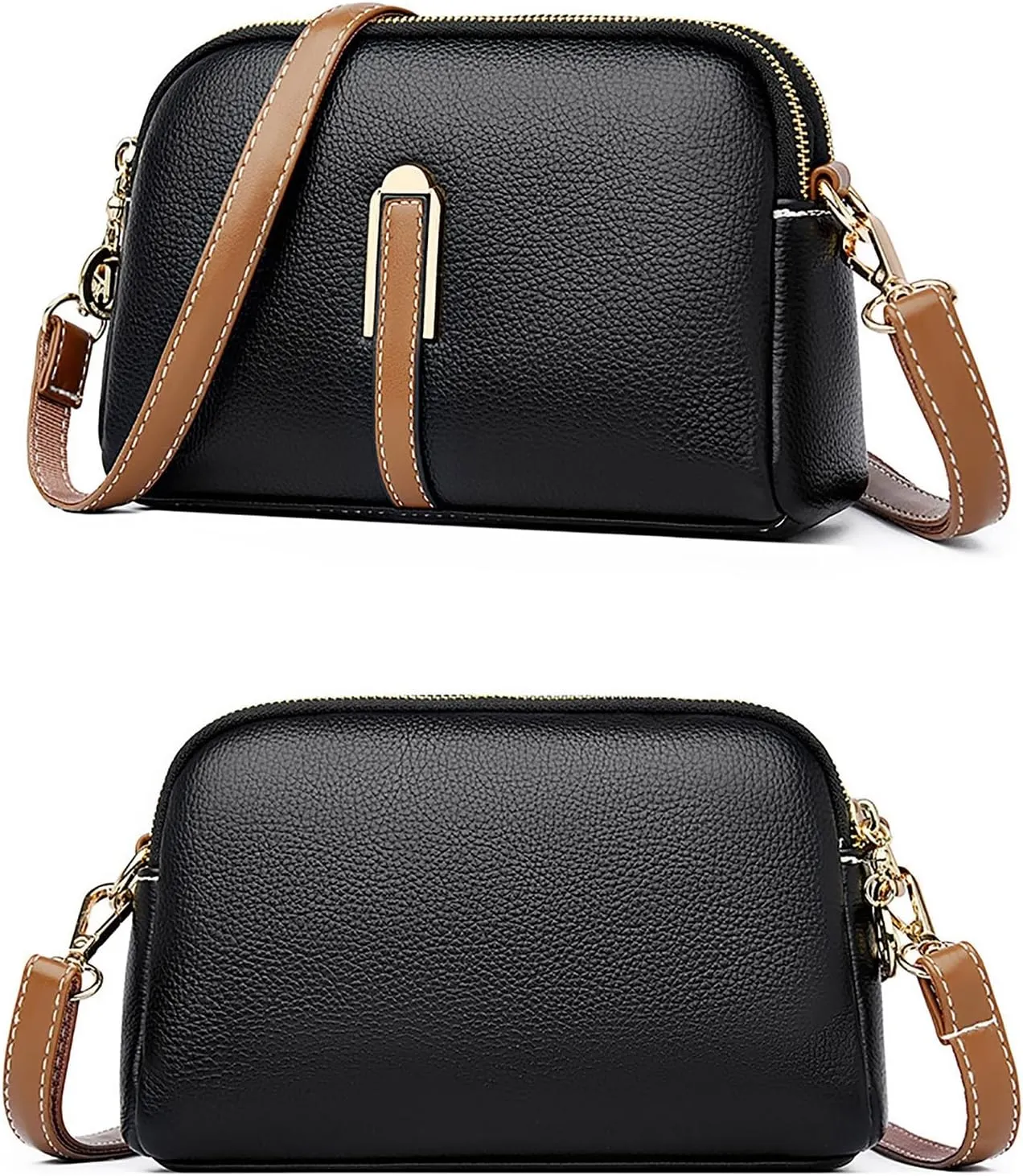 Women's Trendy Purses Vegan Leather Hobo Handbags Genuine Leather Crossbody Bags for Women Womens Crochet Bag(Black)
