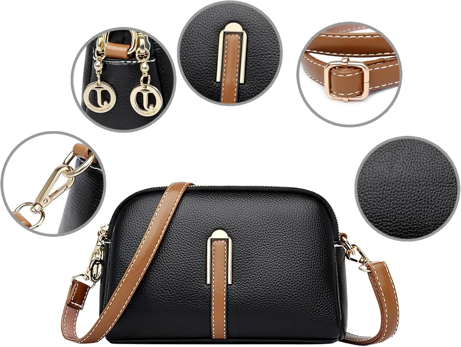 Women's Trendy Purses Vegan Leather Hobo Handbags Genuine Leather Crossbody Bags for Women Womens Crochet Bag(Black)