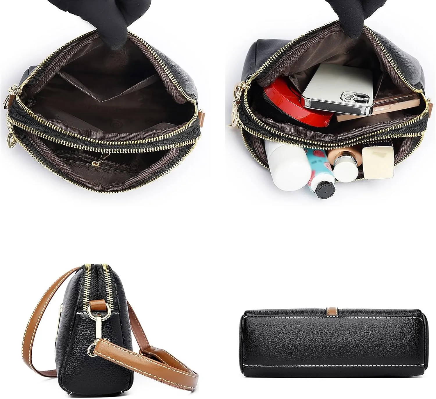 Women's Trendy Purses Vegan Leather Hobo Handbags Genuine Leather Crossbody Bags for Women Womens Crochet Bag(Black)