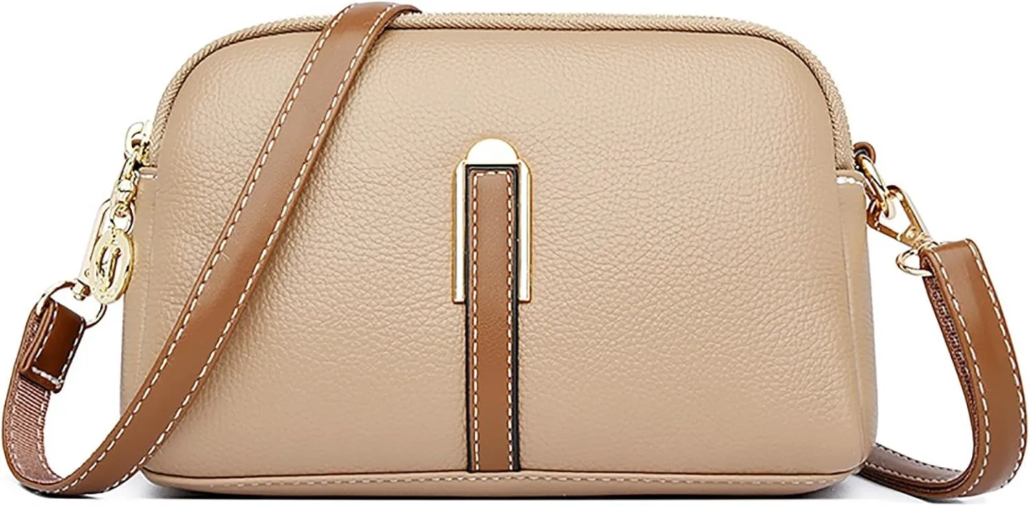 Women's Trendy Purses Vegan Leather Hobo Handbags Genuine Leather Crossbody Bags for Women Womens Crochet Bag(Khaki)