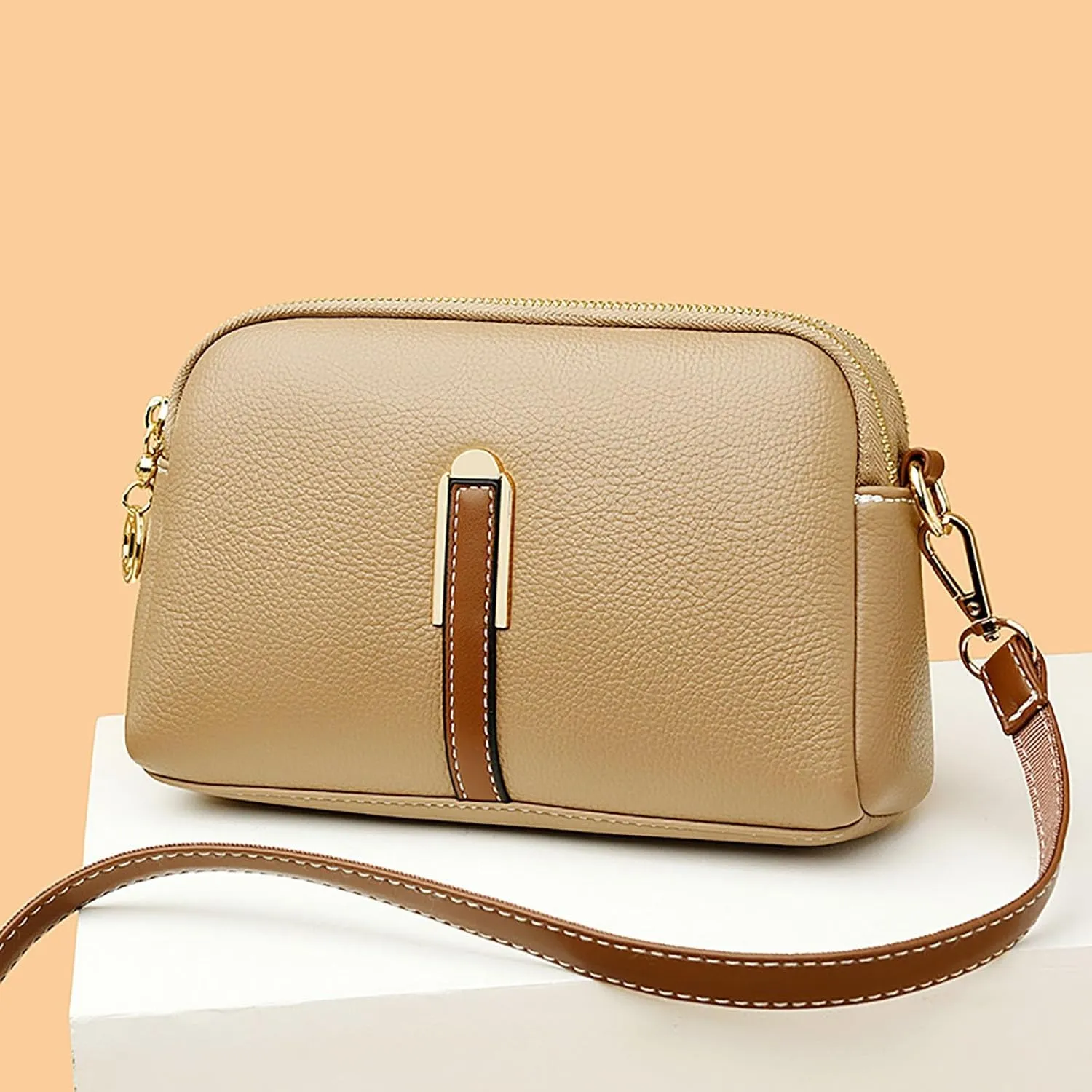 Women's Trendy Purses Vegan Leather Hobo Handbags Genuine Leather Crossbody Bags for Women Womens Crochet Bag(Khaki)