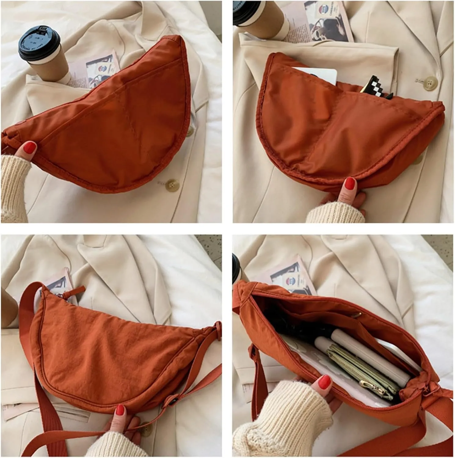 Women's Trendy Purses Vegan Leather Hobo Handbags Lightweight Quilted Fabric Handbags for Women Small Makeup Bag(Red)