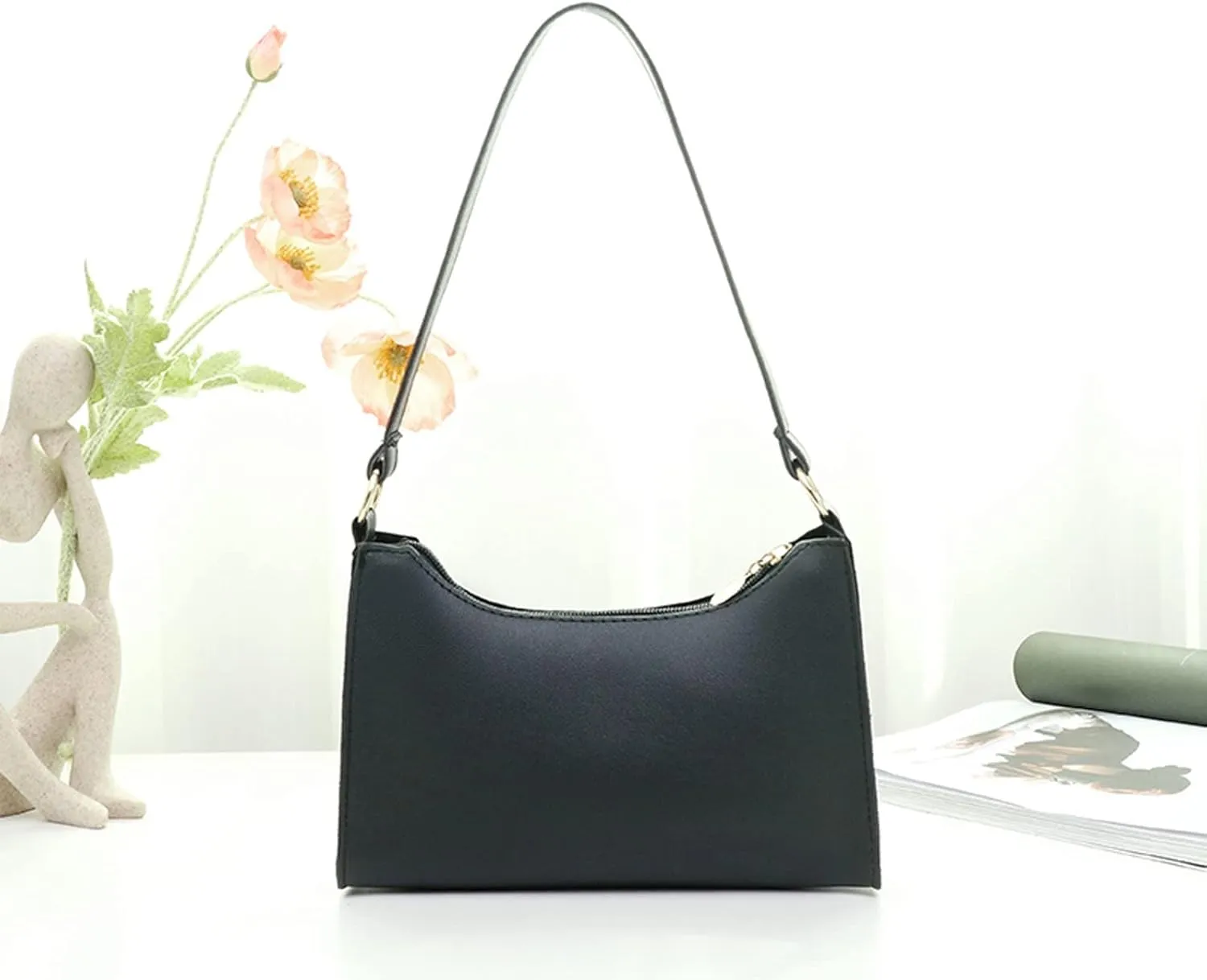 Women's Trendy Purses Vegan Leather Hobo Handbags Women's Shoulder Bags Tote Satchel Hobo Small Clear Backpacks(Black)