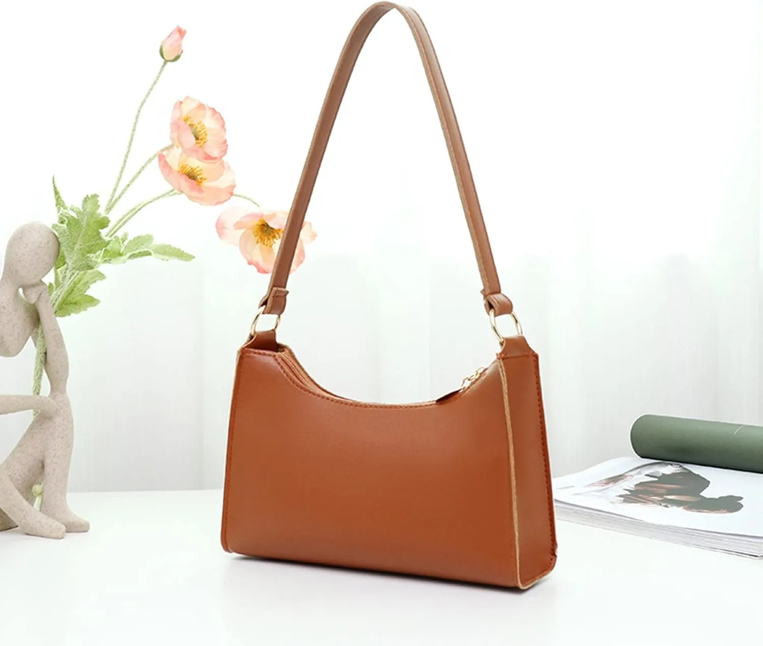 Women's Trendy Purses Vegan Leather Hobo Handbags Women's Shoulder Bags Tote Satchel Hobo Small Clear Backpacks(Brown)