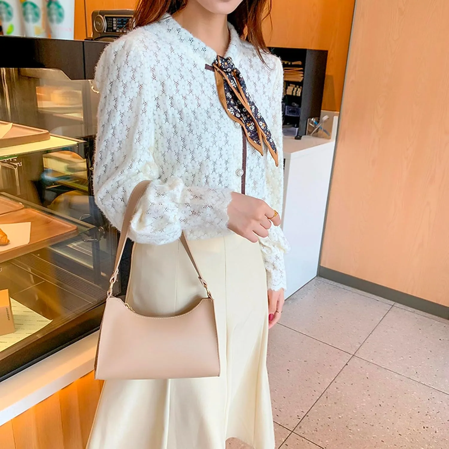 Women's Trendy Purses Vegan Leather Hobo Handbags Women's Shoulder Bags Tote Satchel Hobo Small Clear Backpacks(Khaki)