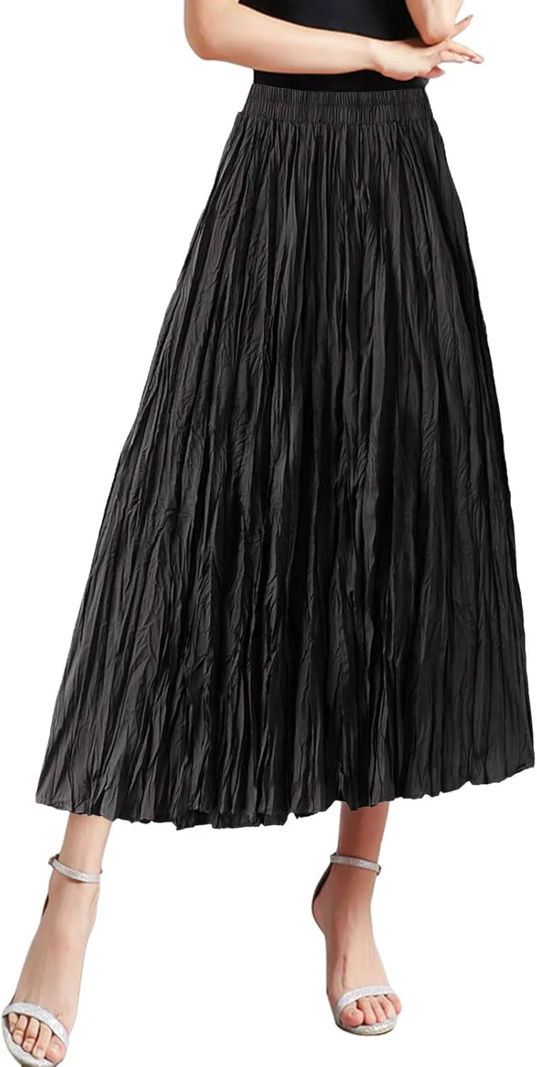 Womens Tulle Ruffle Pleated Skirts Fashion Solid Versatile A Line Maxi Skirt Holiday High Waisted Reversible Skirts