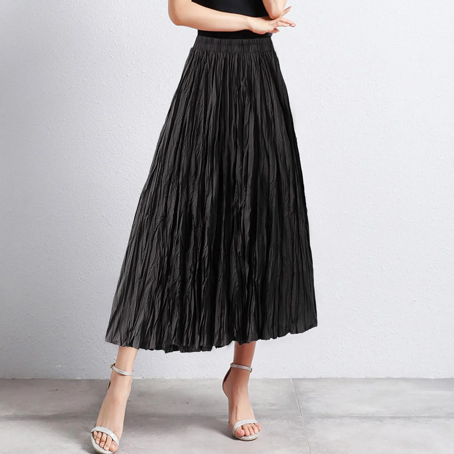 Womens Tulle Ruffle Pleated Skirts Fashion Solid Versatile A Line Maxi Skirt Holiday High Waisted Reversible Skirts