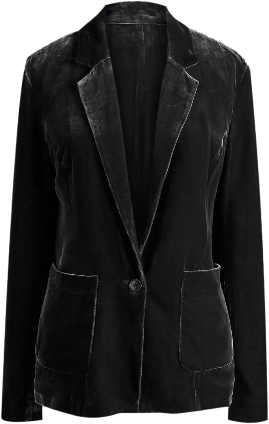 Womens Velvet Blazer Cozy Lightweight Outerwear Retro Buttons Long Sleeve Pokets Jacket Cardigan Coat Office Blazers