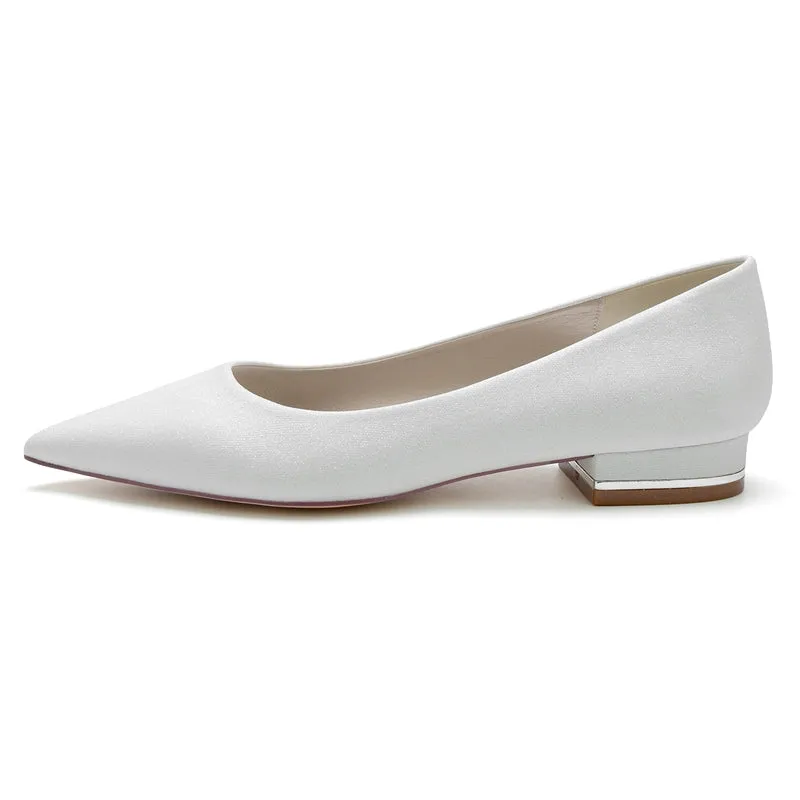 Women's Wedding Shoes Simple Sparkling Pointed Toe Flat Heel Bridal Shoes