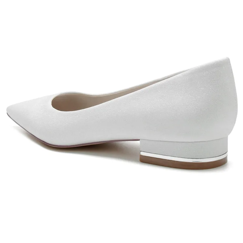 Women's Wedding Shoes Simple Sparkling Pointed Toe Flat Heel Bridal Shoes