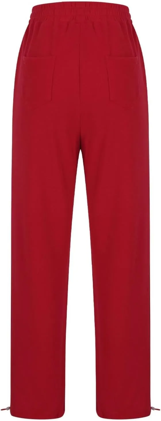 Women's Wide Leg Sweatpants 2025 Trendy Elastic Waist Pants Baggy Drawstring Athletic Fit Joggers Lounge Trousers