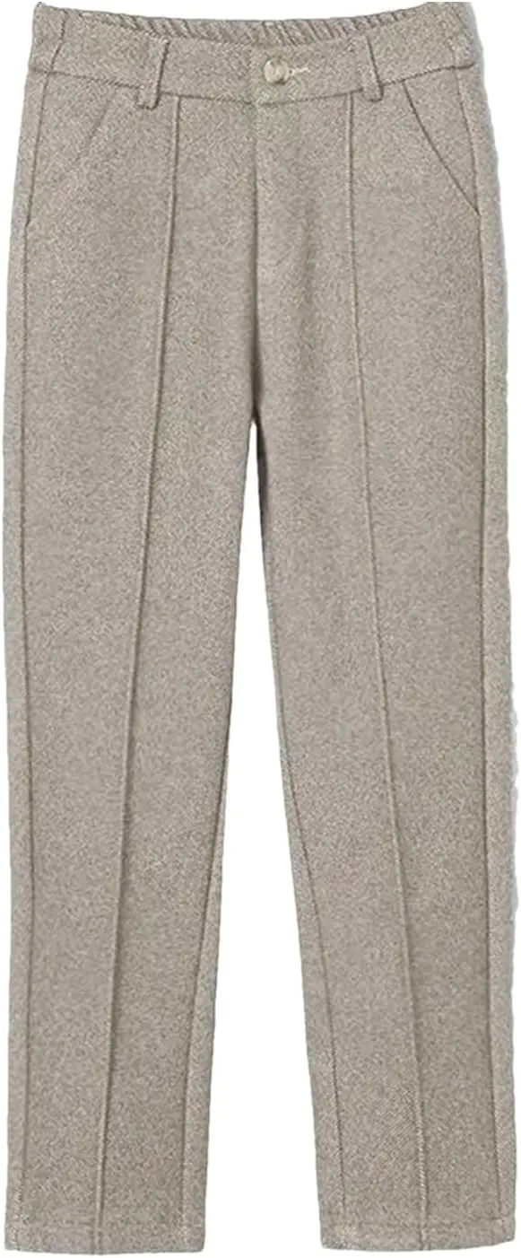 Women's Winter Thicken Dress Pants Women Slim Fit Warm Casual High Waist Office Straight Trousers