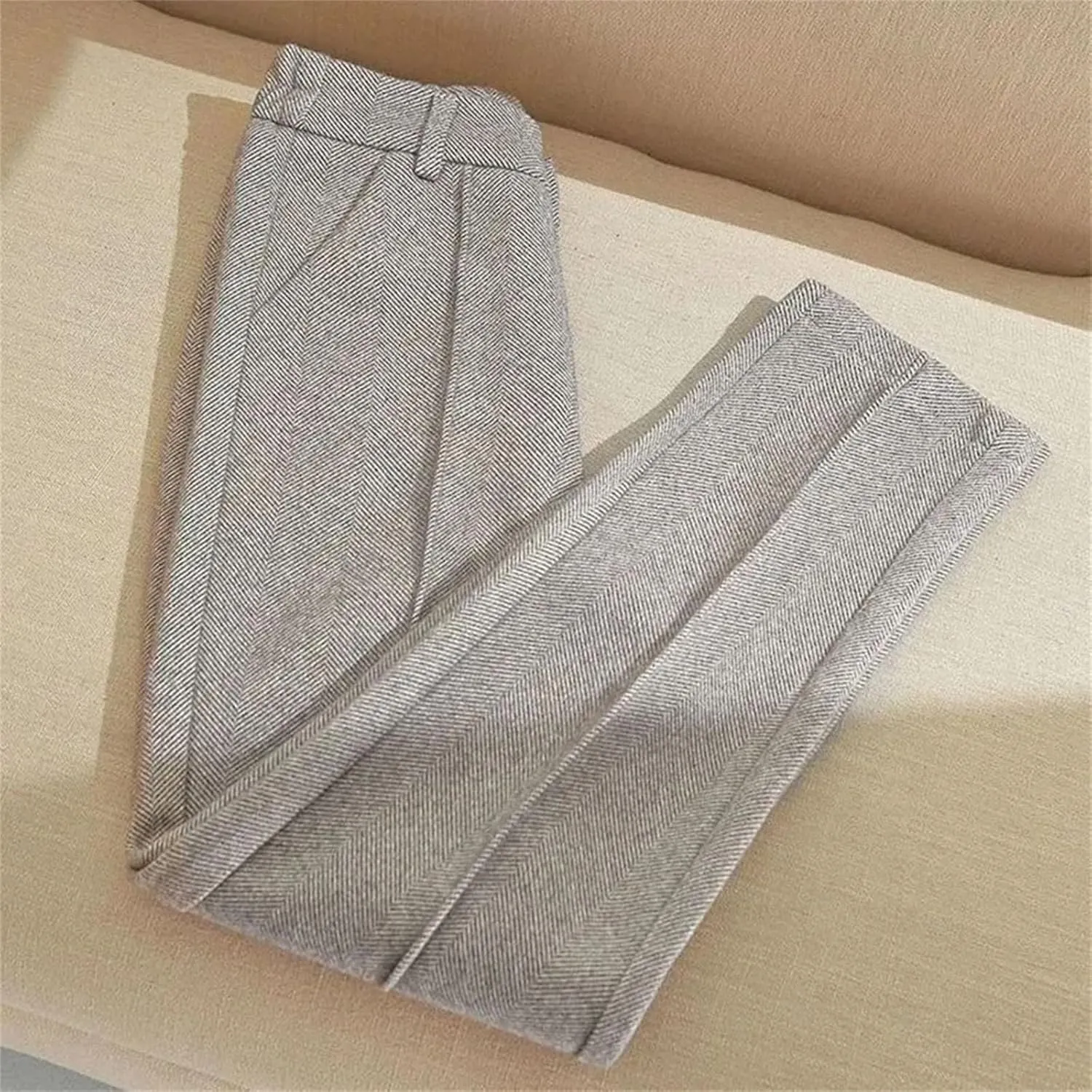 Women's Winter Thicken Dress Pants Women Slim Fit Warm Casual High Waist Office Straight Trousers