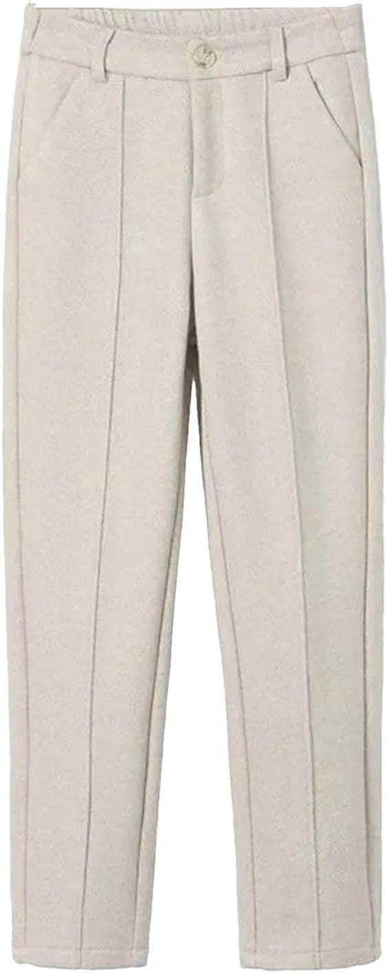 Women's Winter Thicken Dress Pants Women Slim Fit Warm Casual High Waist Office Straight Trousers