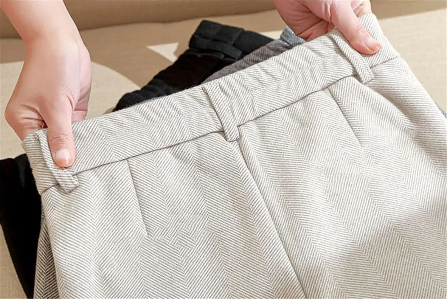 Women's Winter Thicken Dress Pants Women Slim Fit Warm Casual High Waist Office Straight Trousers