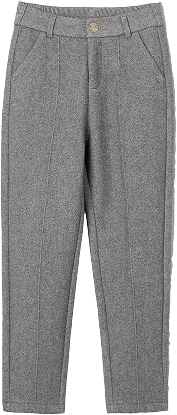 Women's Winter Thicken Dress Pants Women Slim Fit Warm Casual High Waist Office Straight Trousers