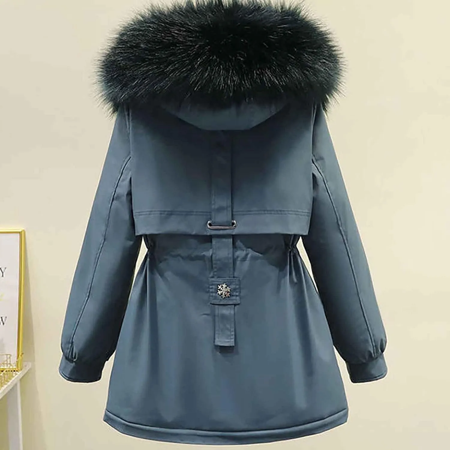 Women's Winter Warm Thicken Sherpa Lined Trench Coat Windproof Faux Fur Fuzzy Waisted Soft Hooded Parka Coat Jacket
