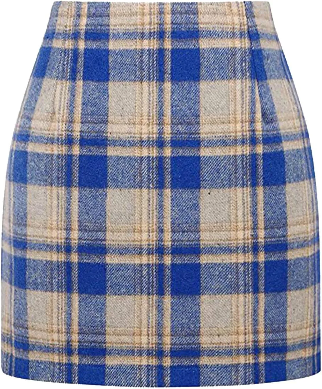 Womens Wool Plaid Mini Skirt Fall Winter High Waisted Bodycon Pencil Skirt Outfits for Women