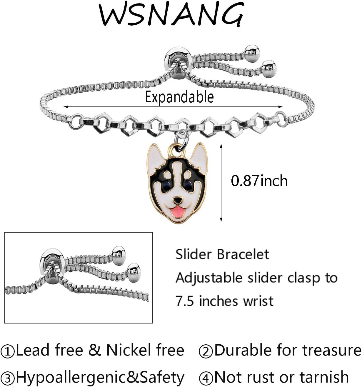 WSNANG Husky Jewelry Husky Keychain Husky Bracelet/Necklace Dog Mom Gift Dogs Jewelry for Husky Lover