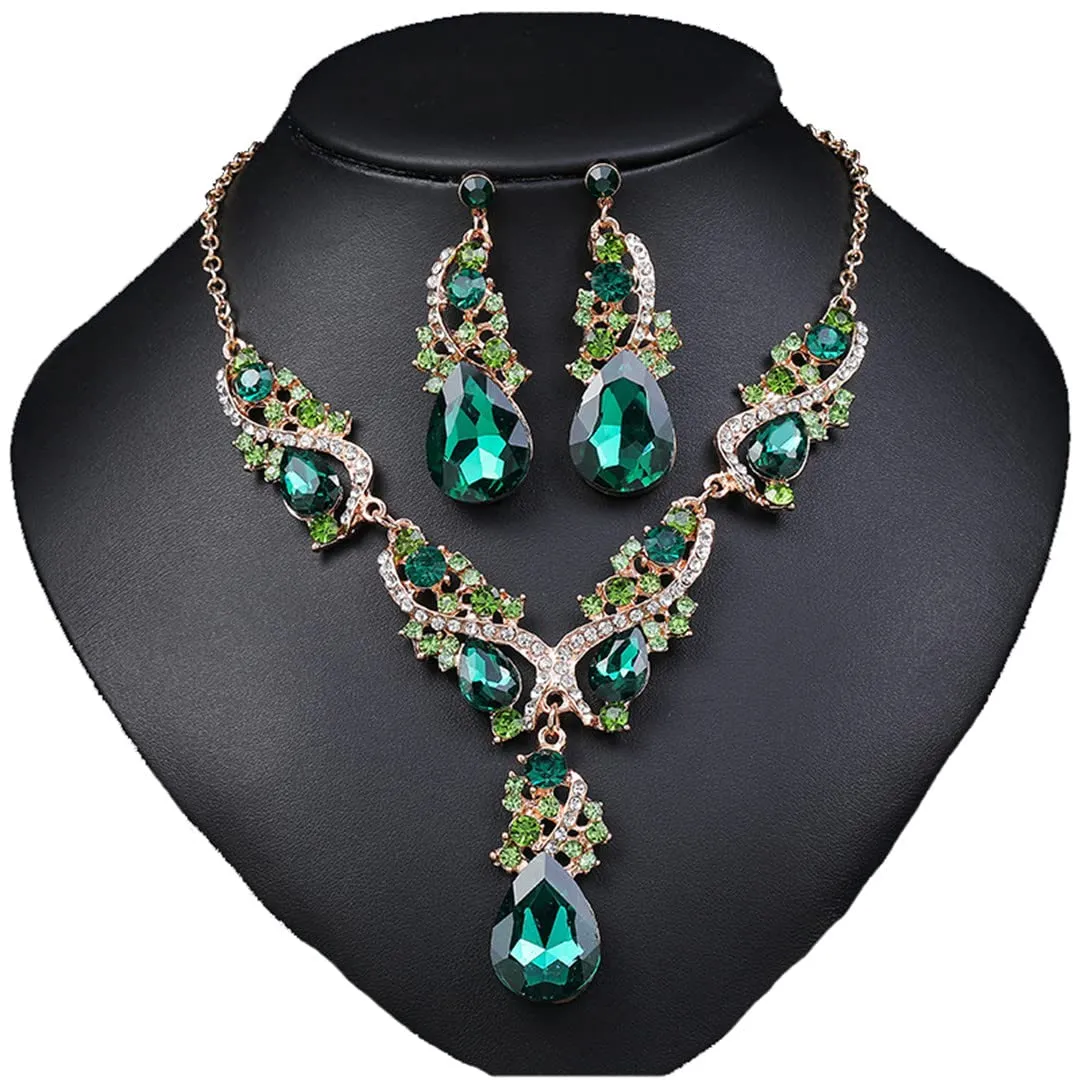 Wvapzxx Yellow Crystal Rhinestone Bridal Jewelry Sets For Women Bride Choker Necklace Earrings Wedding Jewelry Set
