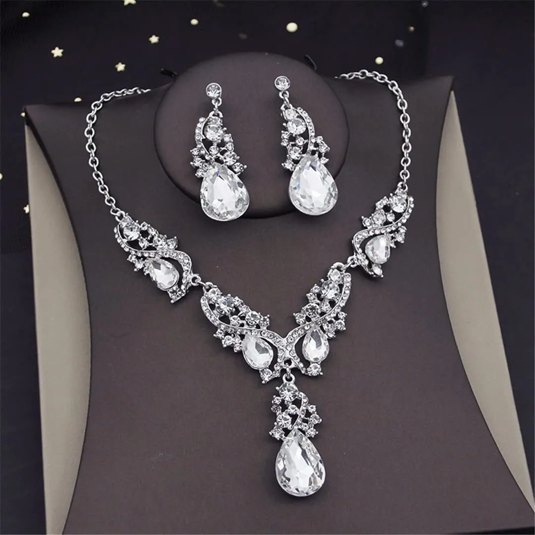 Wvapzxx Yellow Crystal Rhinestone Bridal Jewelry Sets For Women Bride Choker Necklace Earrings Wedding Jewelry Set