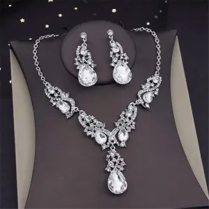 Wvapzxx Yellow Crystal Rhinestone Bridal Jewelry Sets For Women Bride Choker Necklace Earrings Wedding Jewelry Set