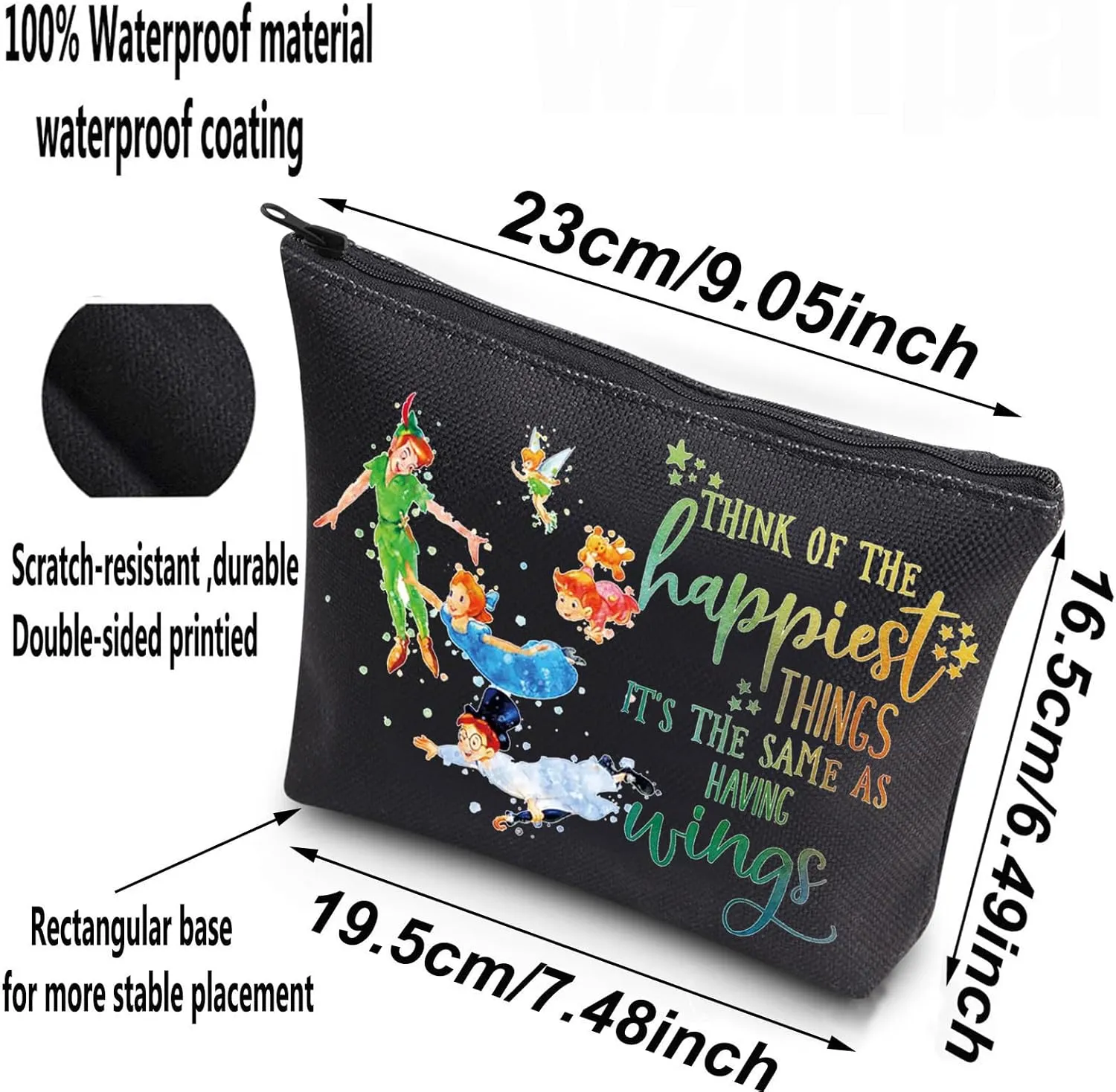 WZMPA Cartoon Movie Cosmetic Bag Fairytale Fans Gift Think Of The Happiest Things It's The Same As Having Wings Makeup Zipper Pouch Bag Cartoon Merchandise (Happiest Things-BL)