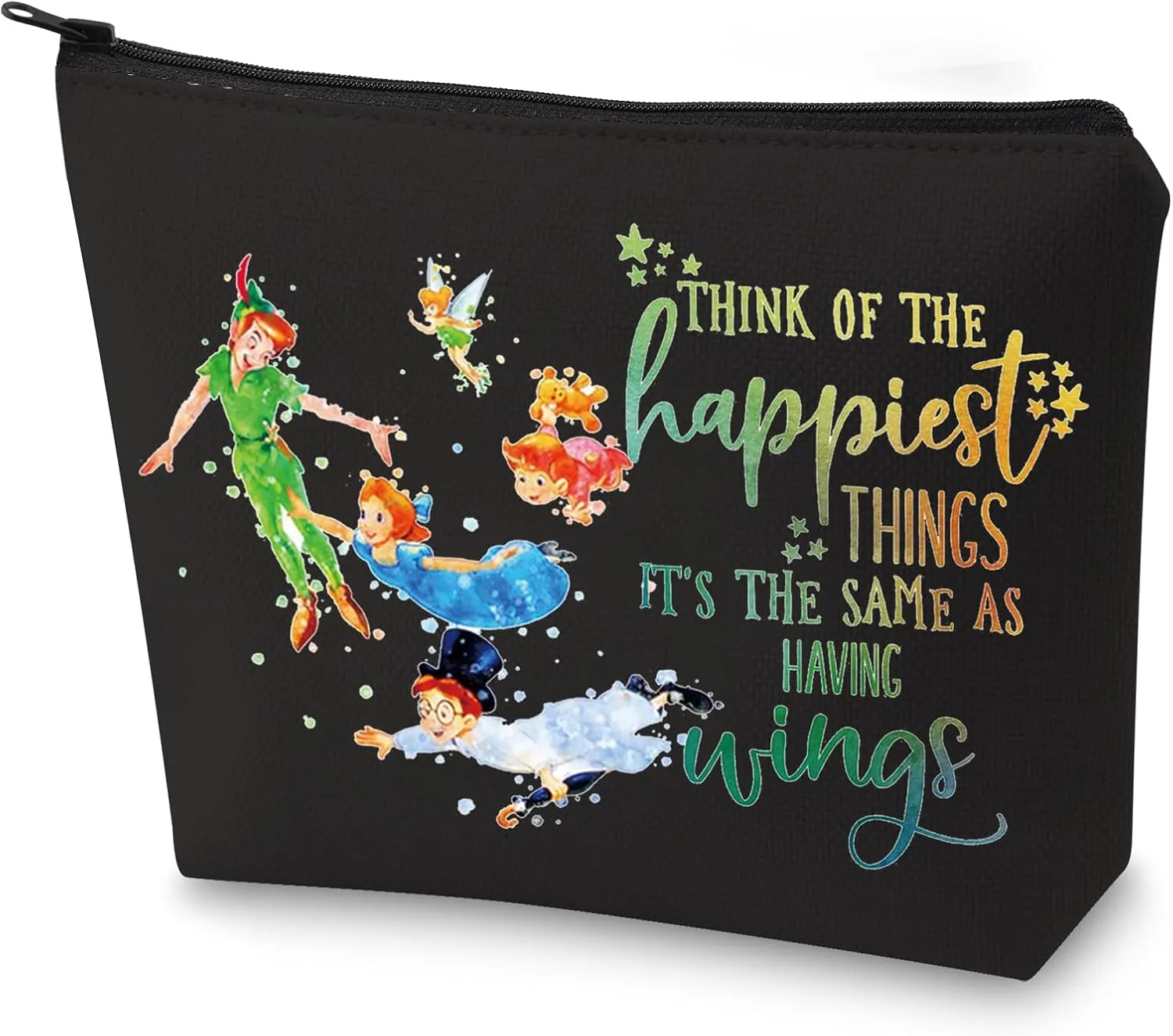 WZMPA Cartoon Movie Cosmetic Bag Fairytale Fans Gift Think Of The Happiest Things It's The Same As Having Wings Makeup Zipper Pouch Bag Cartoon Merchandise (Happiest Things-BL)