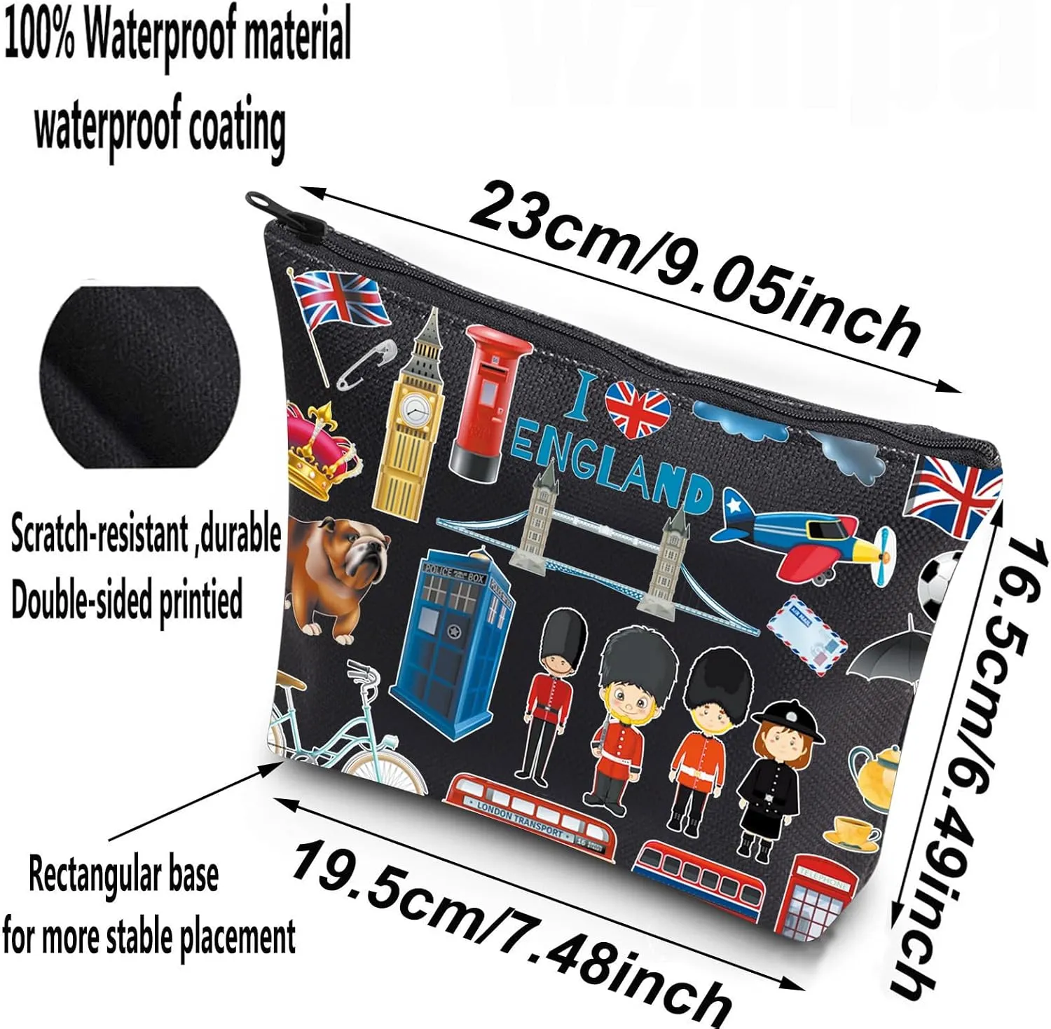 WZMPA England Travel Cosmetic Bag British Vacation Gifts United Kingdom Makeup Zipper Pouch Bag UK Trip Merchandise (EnglanBL-BL)