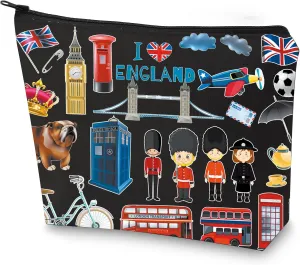 WZMPA England Travel Cosmetic Bag British Vacation Gifts United Kingdom Makeup Zipper Pouch Bag UK Trip Merchandise (EnglanBL-BL)