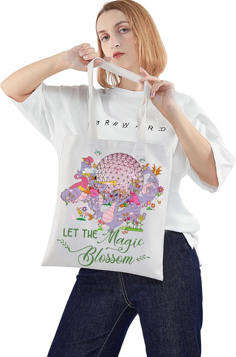 WZMPA Figment Dragon Cosmetic Bag - Purple Dragon Lover Gift, Let The Magic Blossom Makeup Zipper Pouch, Figment Merchandise (Magic Blossom Tote)
