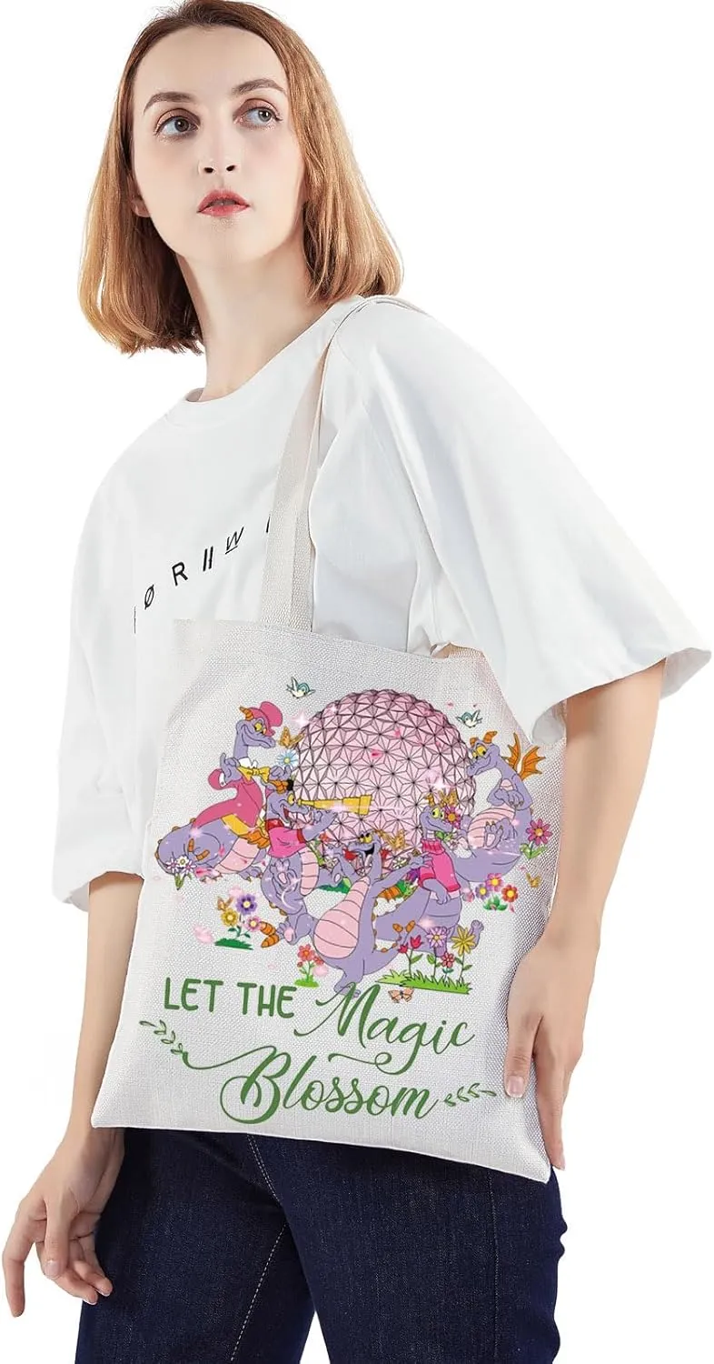 WZMPA Figment Dragon Cosmetic Bag - Purple Dragon Lover Gift, Let The Magic Blossom Makeup Zipper Pouch, Figment Merchandise (Magic Blossom Tote)