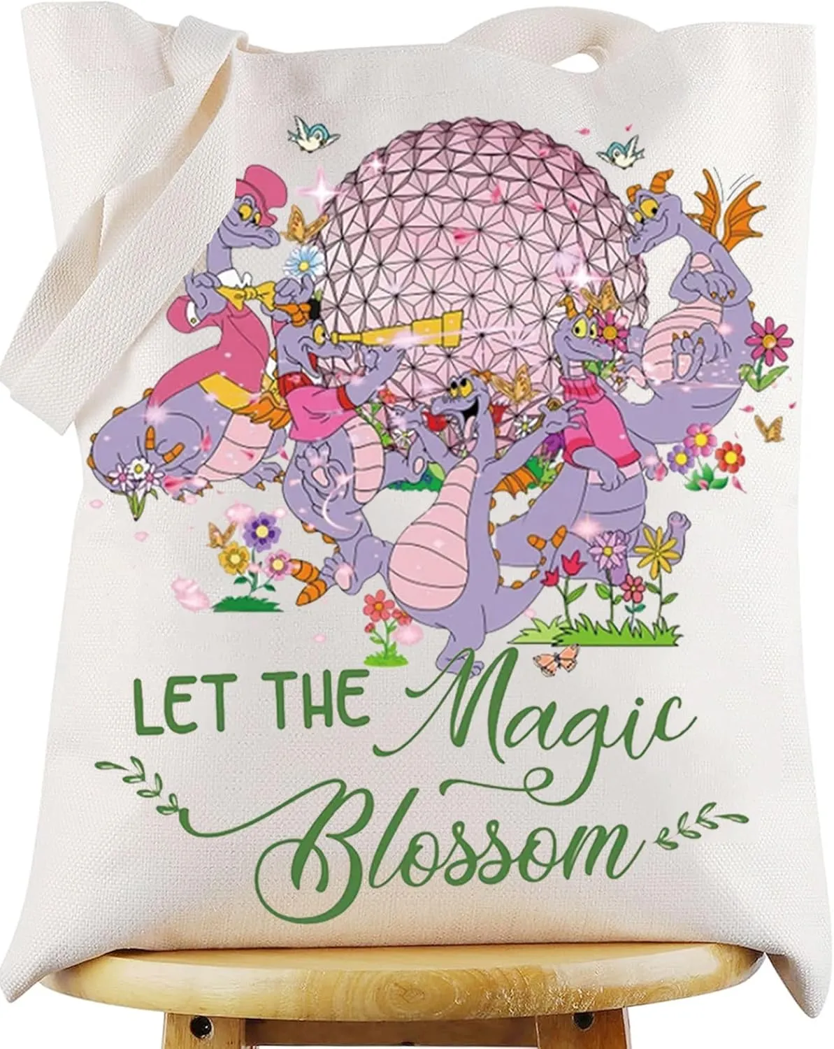 WZMPA Figment Dragon Cosmetic Bag - Purple Dragon Lover Gift, Let The Magic Blossom Makeup Zipper Pouch, Figment Merchandise (Magic Blossom Tote)