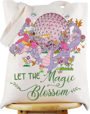 WZMPA Figment Dragon Cosmetic Bag - Purple Dragon Lover Gift, Let The Magic Blossom Makeup Zipper Pouch, Figment Merchandise (Magic Blossom Tote)
