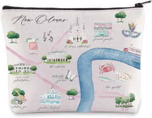 WZMPA New Orleans City Map Cosmetic Bag New Orleans Travel Souvenir Gift New Orleans Long Distance Relationship Makeup Zipper Pouch Bag For Family Friend (New Orleans)