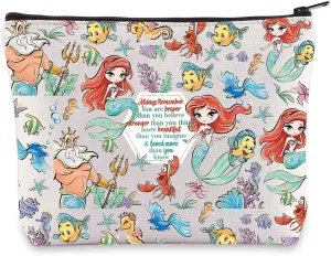 WZMPA Princess Mermaid Cosmetic Bag Fairy Tales Fans Gift You Are Braver Stronger Beautiful Than You Know Mermaid Movie Makeup Zipper Pouch Bag (Always M-ermaid)