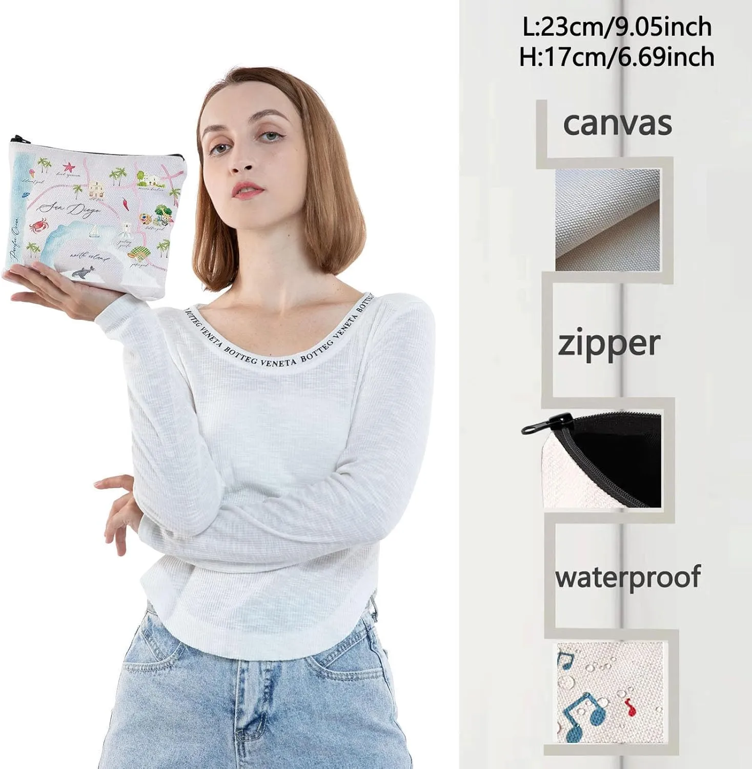 WZMPA San Diego City Map Cosmetic Bag Travel Souvenir Gift Long Distance Relationship Makeup Zipper Pouch for Family Friend