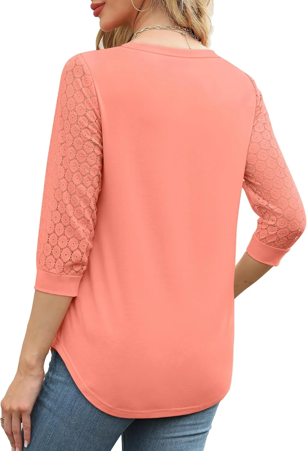 XIEERDUO 3/4 Length Sleeve Womens Tops V-Neck Lace Tunic Tops Business Casual Blouses 2025
