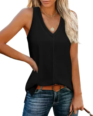 XIEERDUO Tank Tops for Women V Neck Summer Outfits Side Slit Sleeveless Shirts Loose Fit 2025 Fashion