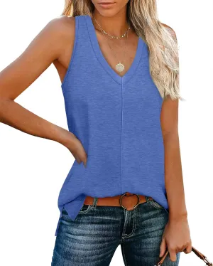 XIEERDUO Tank Tops for Women V Neck Summer Outfits Side Slit Sleeveless Shirts Loose Fit 2025 Fashion