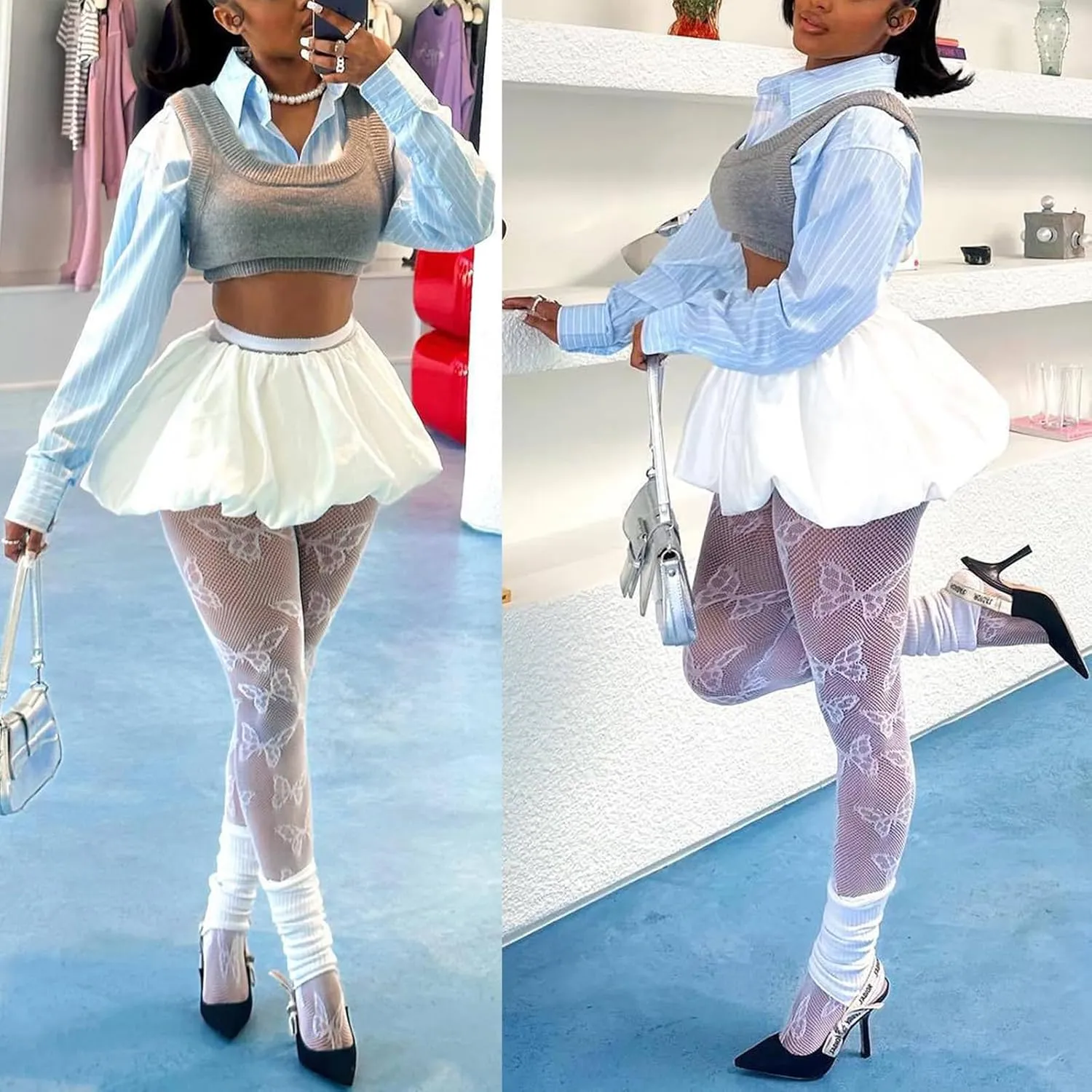 Y2k Bubble Mini Skirt for Women Pleated Ruffle Skirts High Waist Puffy Flared Balloon A Line Short Skort