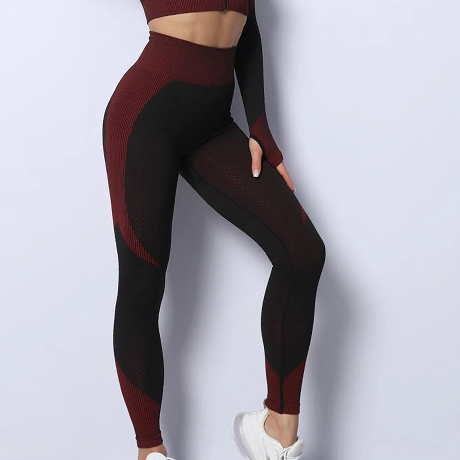Yoga Pants for Women Gradient Contrast Color Buttock Lift Fitness Pants High Waist Hollow Out Quick Drying Trousers