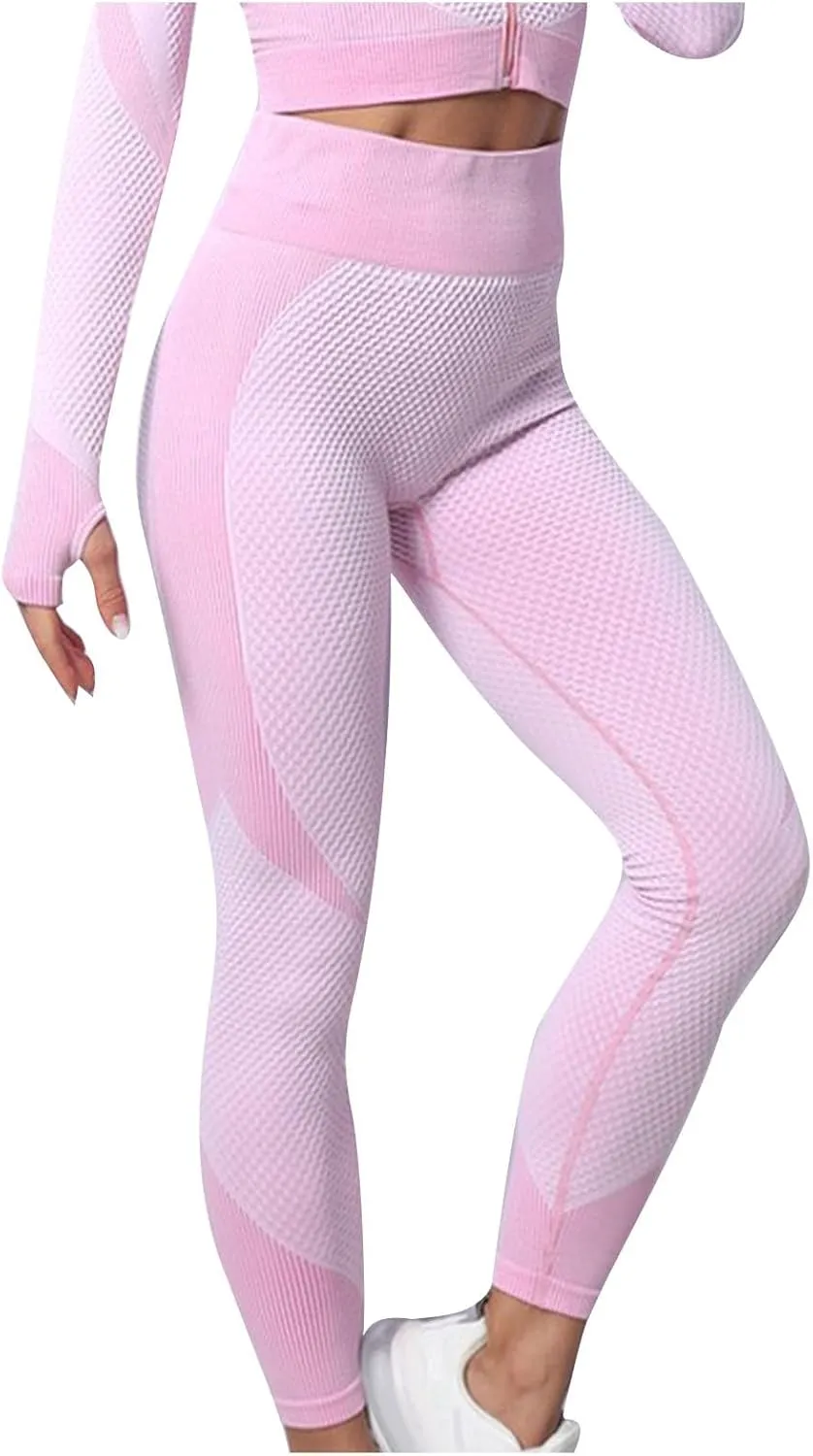 Yoga Pants for Women Gradient Contrast Color Buttock Lift Fitness Pants High Waist Hollow Out Quick Drying Trousers